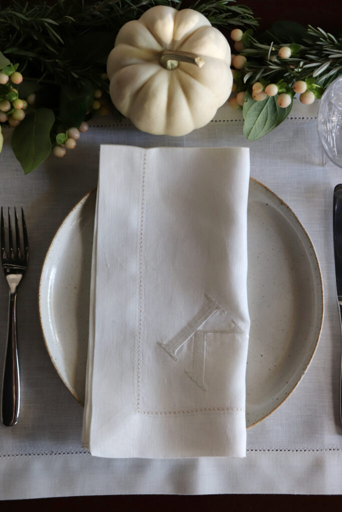 Monogrammed napkins ivory hemstitch