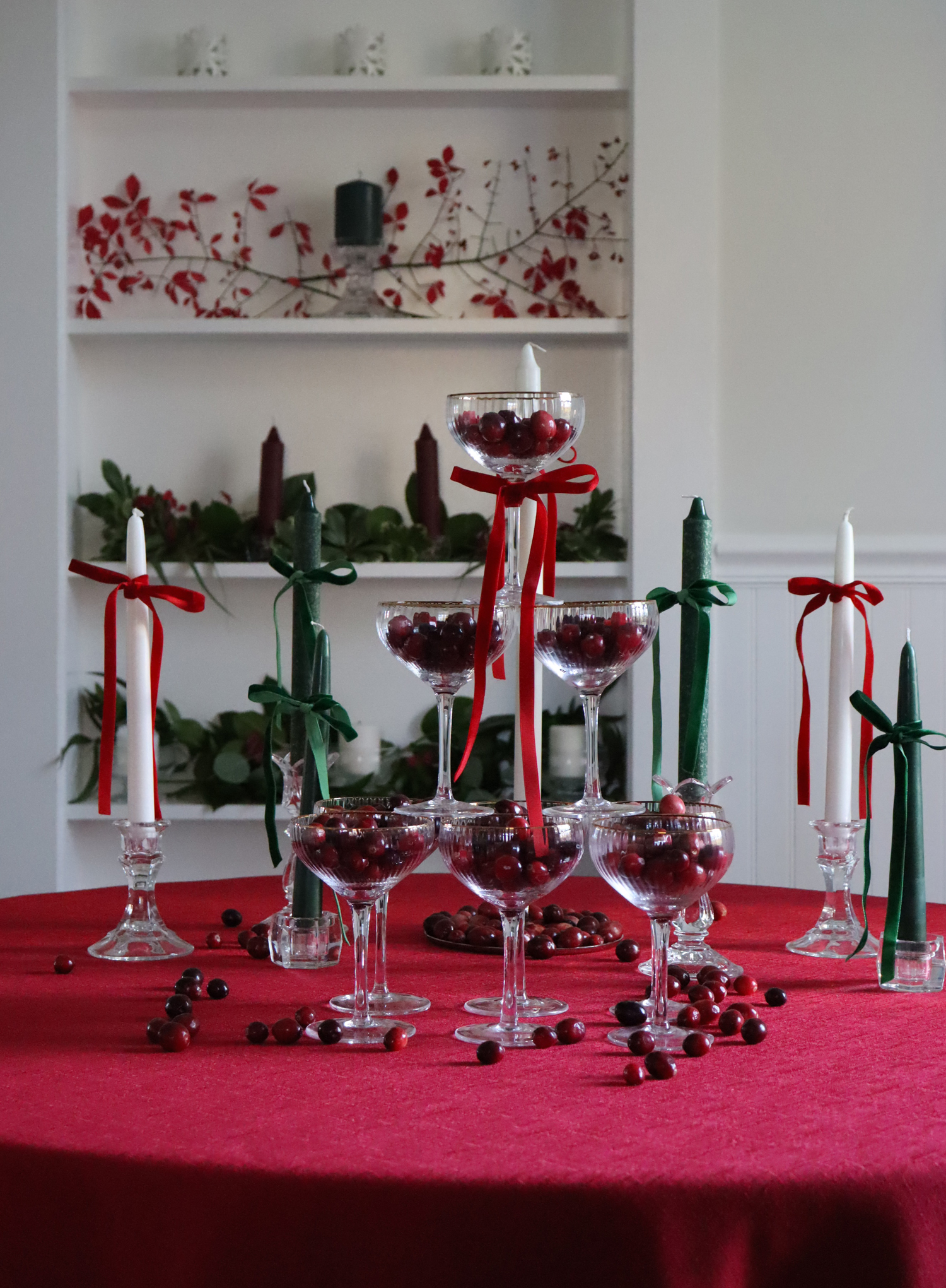 Red faux Linen Tablecloth Christmas holidays 