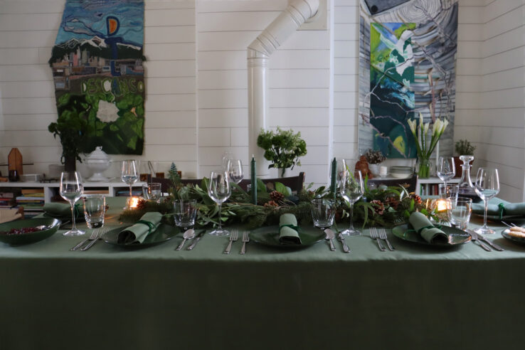 Hunter Green Linen Tablecloth Napkins Forest Dark 