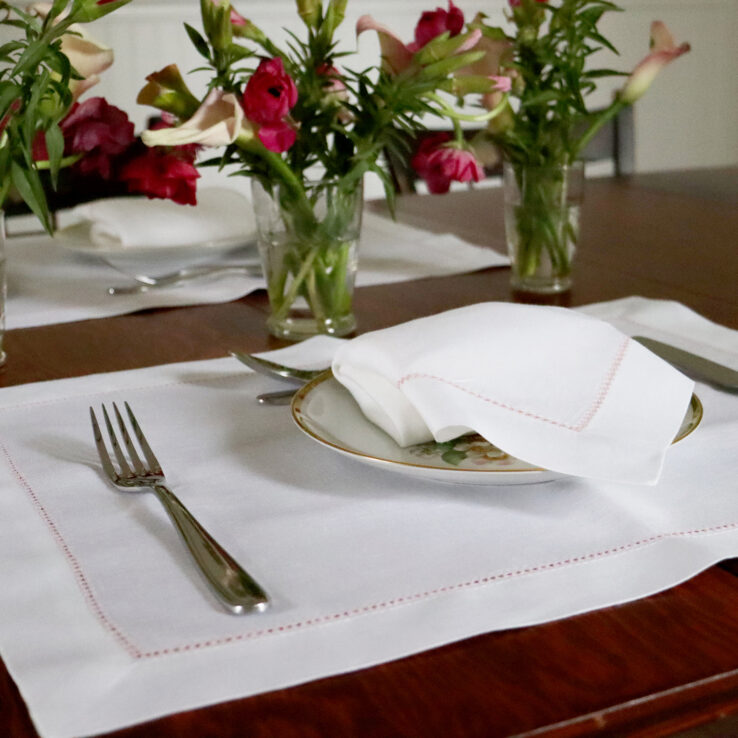 pink hemstitch valentine's linens
