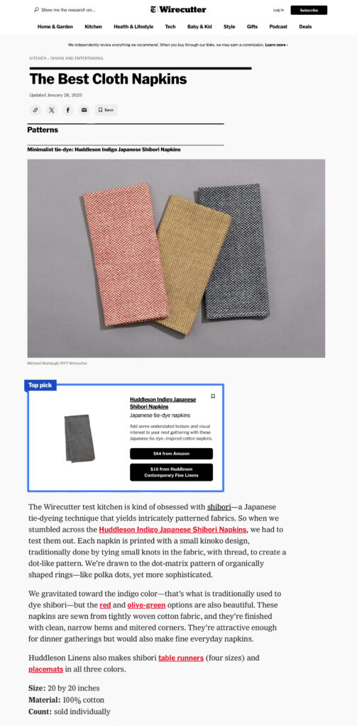 NY Times Wirecutter Best Napkins