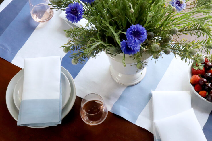 Blue striped linen table runner