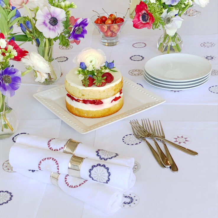 red and blue linen napkin