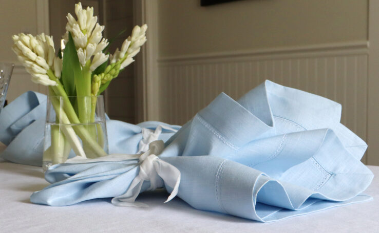 baby blue hemstitch trim linen napkin